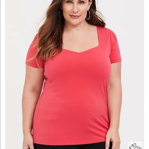 Torrid Hot Coral Crepe Sweetheart Tee